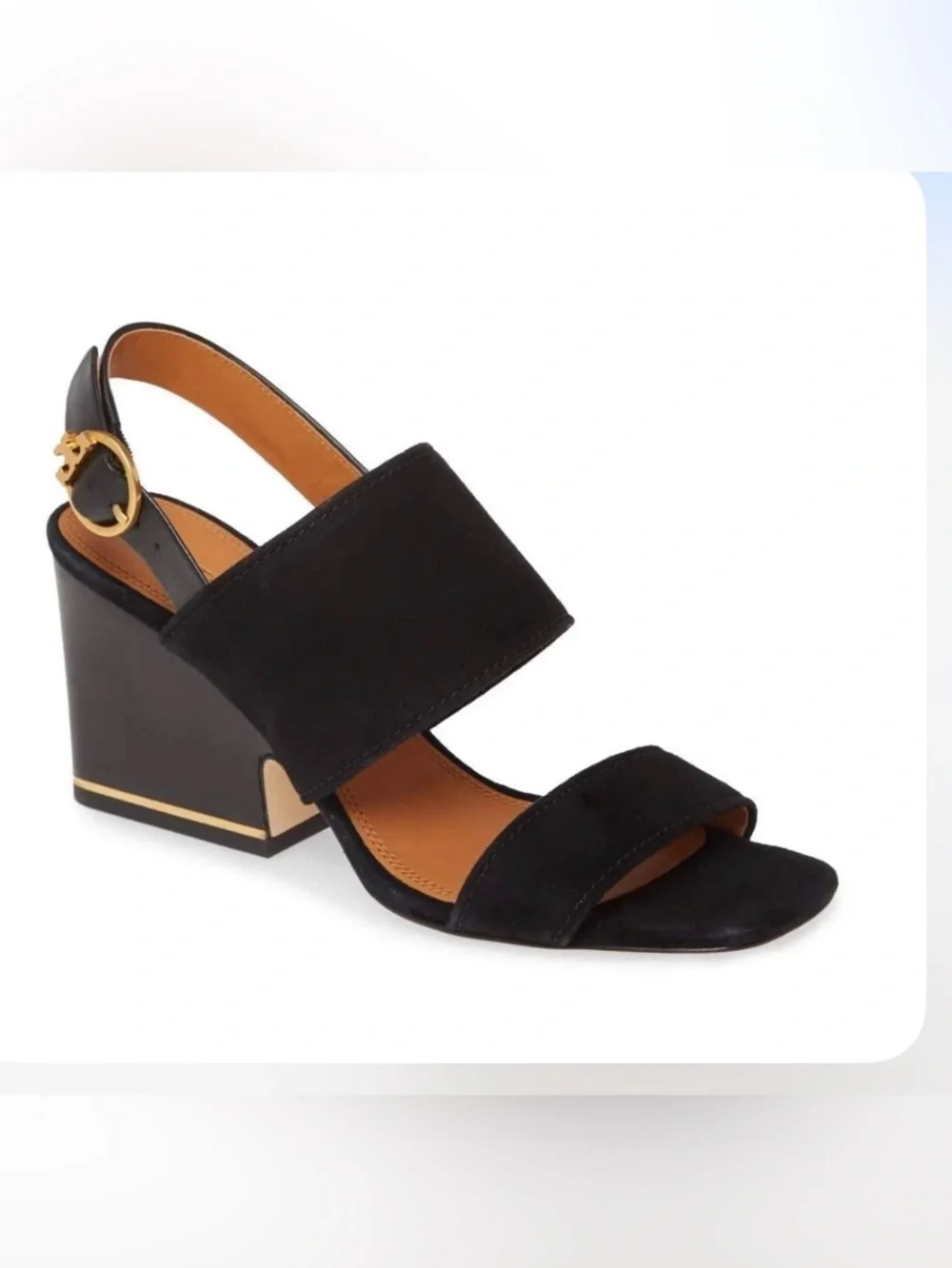 New TORY BURCH Shelby Block Heel Black Suede Slingback Sandals 8.5 MSRP $298